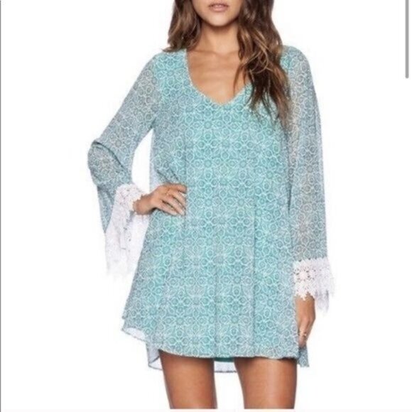 Show Me Your Mumu Portabella Printed Tunic Teal Minidress Top S - Picture 1 of 6